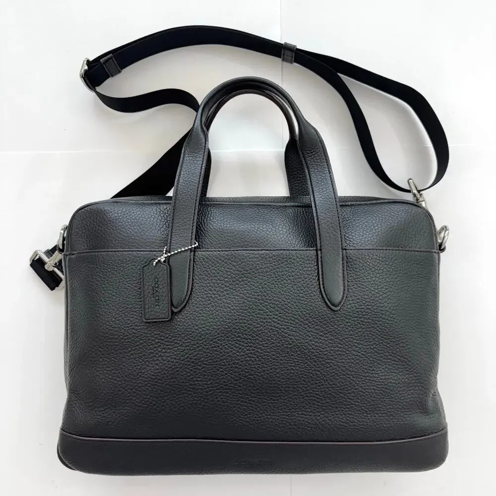 Coach Hamilton Bag Pebbled Leather Briefcase Business Travel G1761- F11319 Black